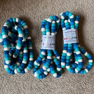 Trader Joe’s Handcrafted Felted Wool Garland Set of 3 Blue Teal White 9ft Ea NWT